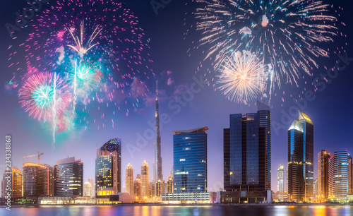 Fotografija Beautiful fireworks above Dubai Business bay, UAE