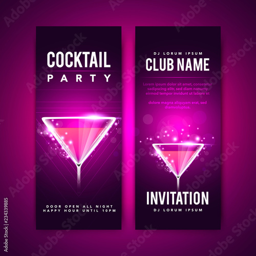 Vector Illustration Cocktail Party Invitation. Flyer or Poster Design Template with Cocktail Glass and Text
