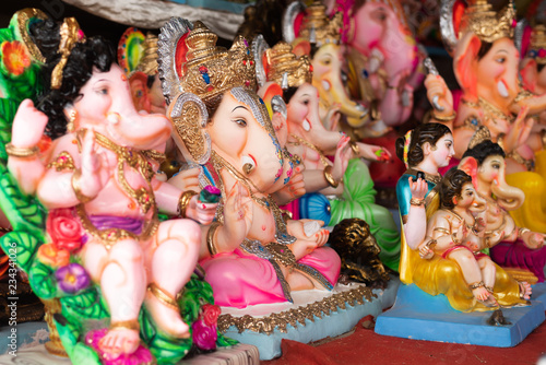 Idols of Hindu lord Ganesh/Ganesha being sold in Goa, India on the occasion of Ganesh Chaturthi Festival 