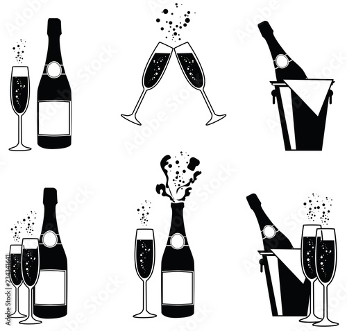 Vector illustrations of several champagne icons