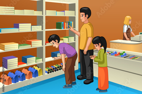 Family Shopping For Back to School Illustration