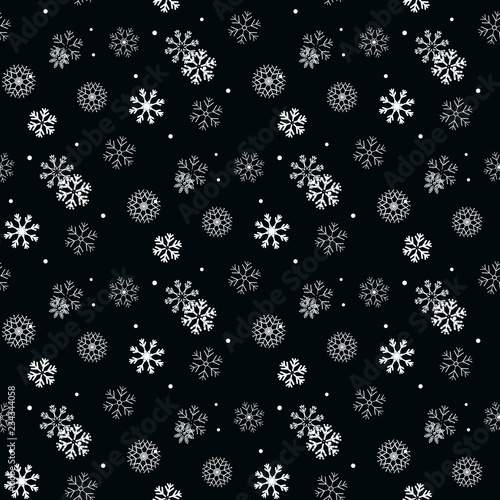 white Snowflake on black simple seamless pattern. Abstract wallpaper, wrapping decoration. Symbol of winter, Merry Christmas holiday, Happy New Year celebration Vector illustration. eps10
