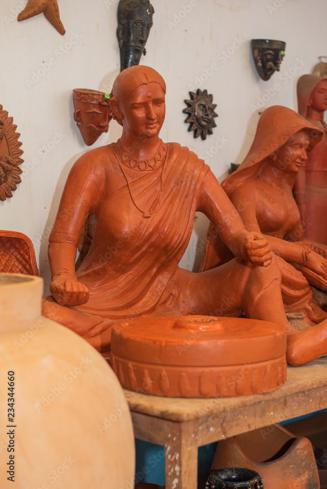 Fototapeta A variety of local handmade Clay pottery and home decor sold in Goa India