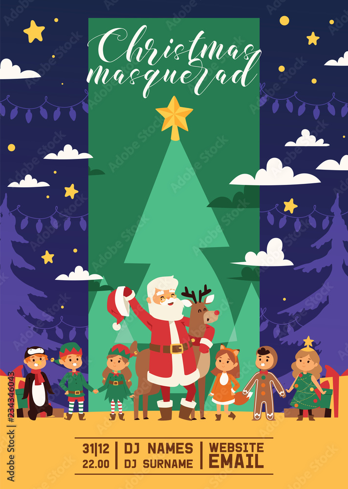 Φωτογραφία Christmas 2019 Happy New Year greeting card Santa and happy kids children costum