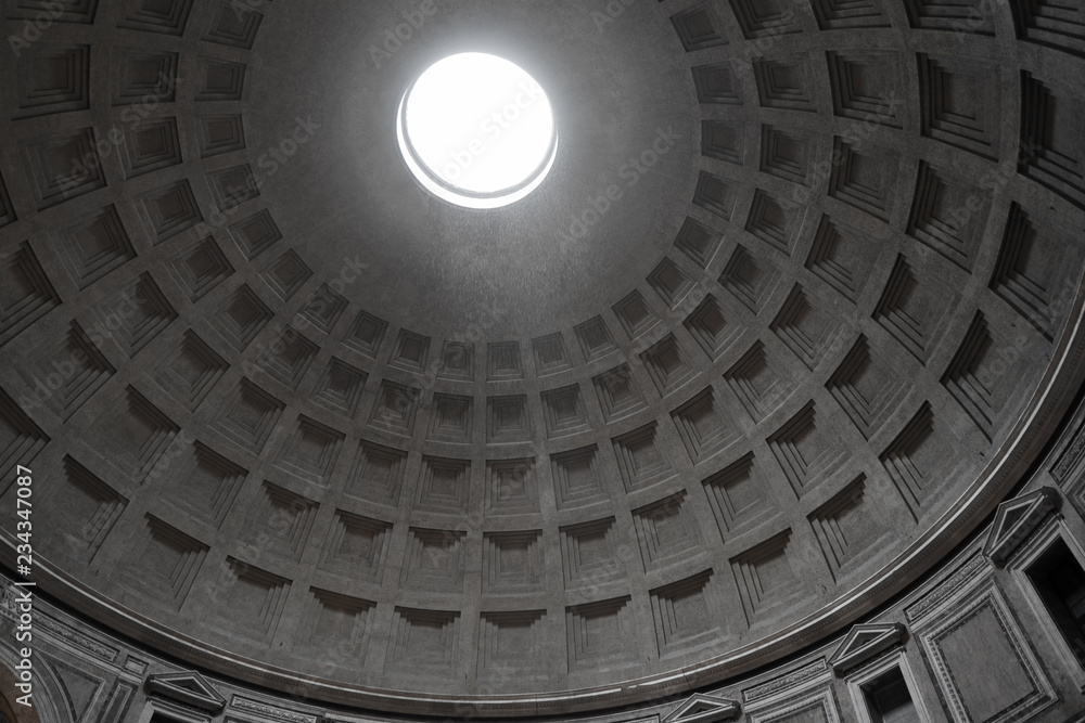 Rain comes through the oculus in the dome of the Pantheon in Rome
