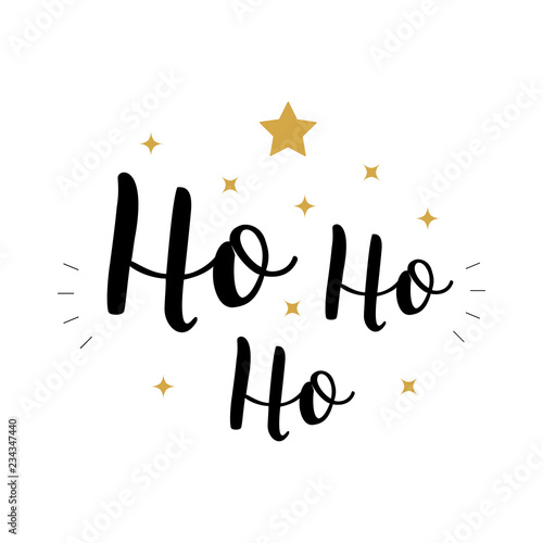 Ho Ho Ho Christmas vector gold greeting text lettering white background