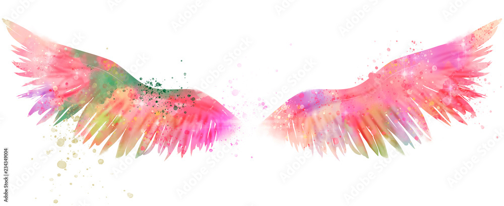 magic watercolor wings - obrazy, fototapety, plakaty 