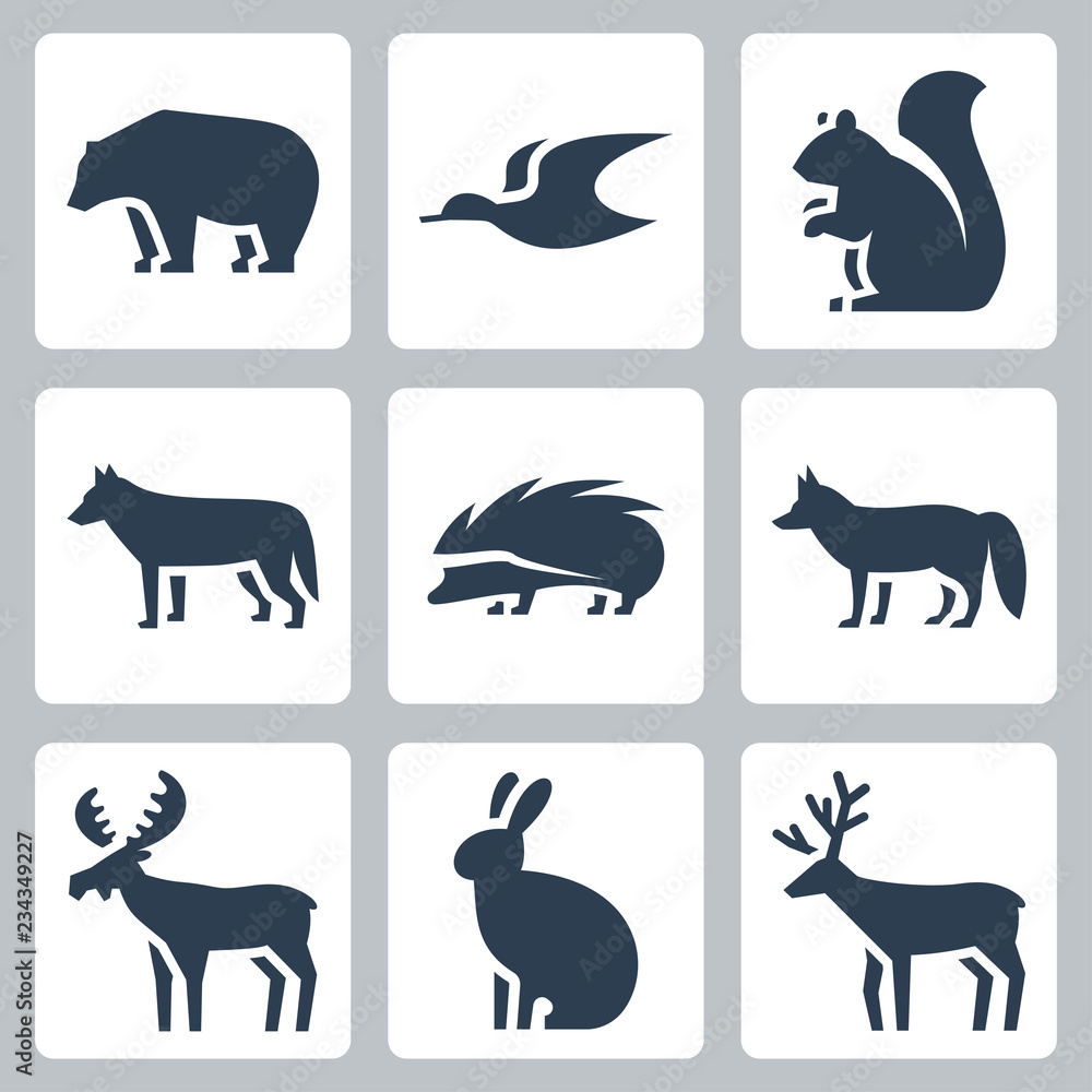 Vector forest animals icons set