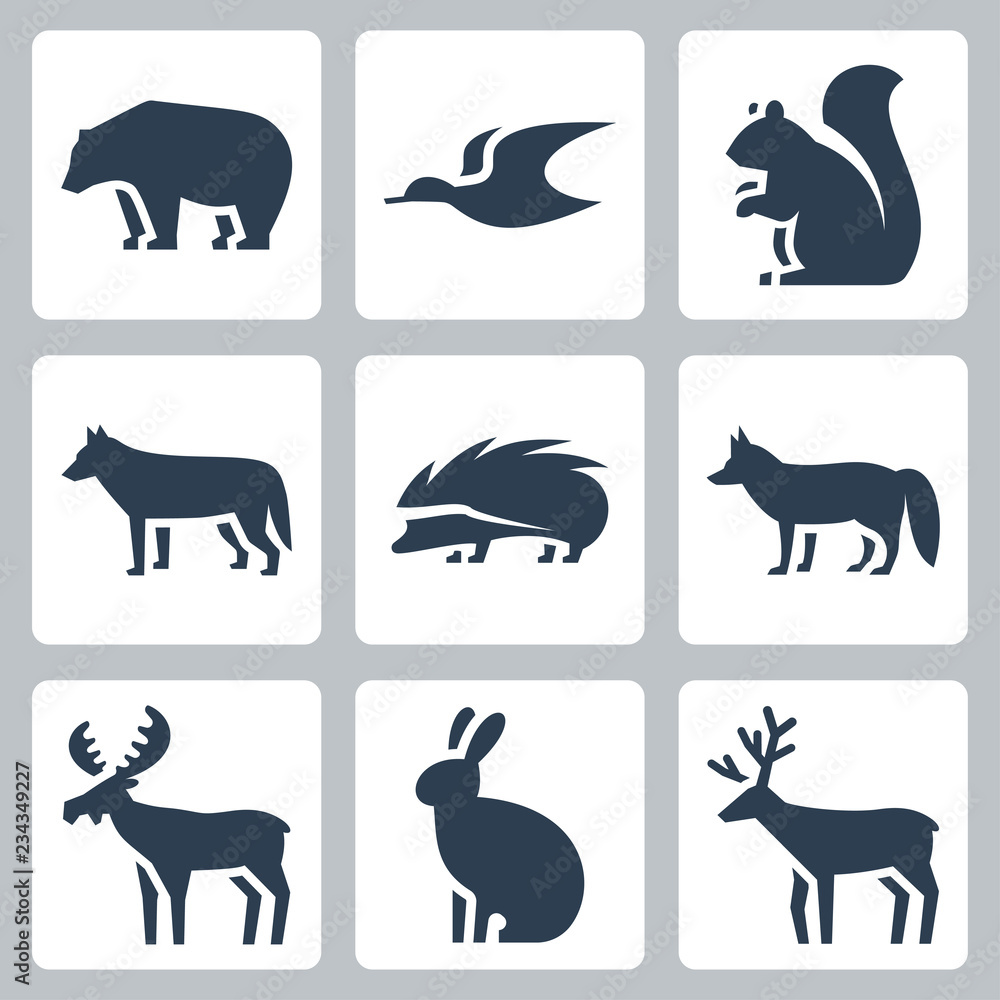Vector forest animals icons set Vector forest animals icons set