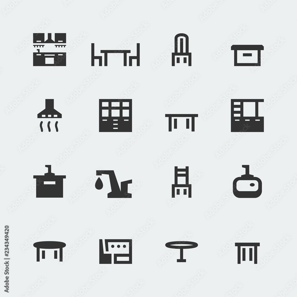 Fototapeta premium Vector kitchen furniture mini icons set