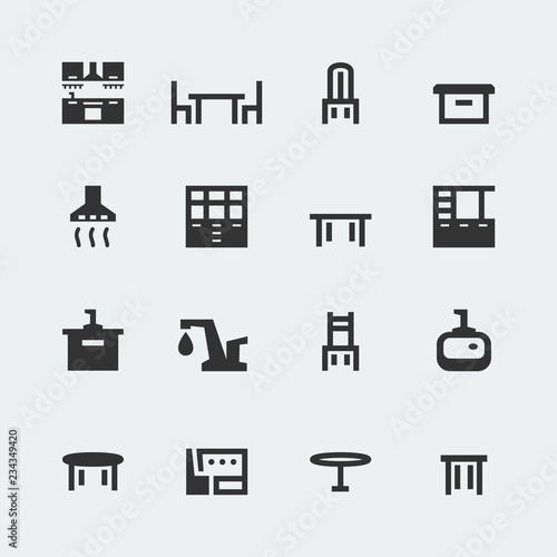 Vector kitchen furniture mini icons set