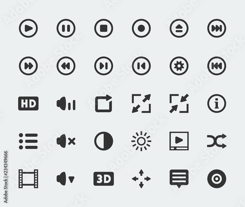 Vector video player mini icons set