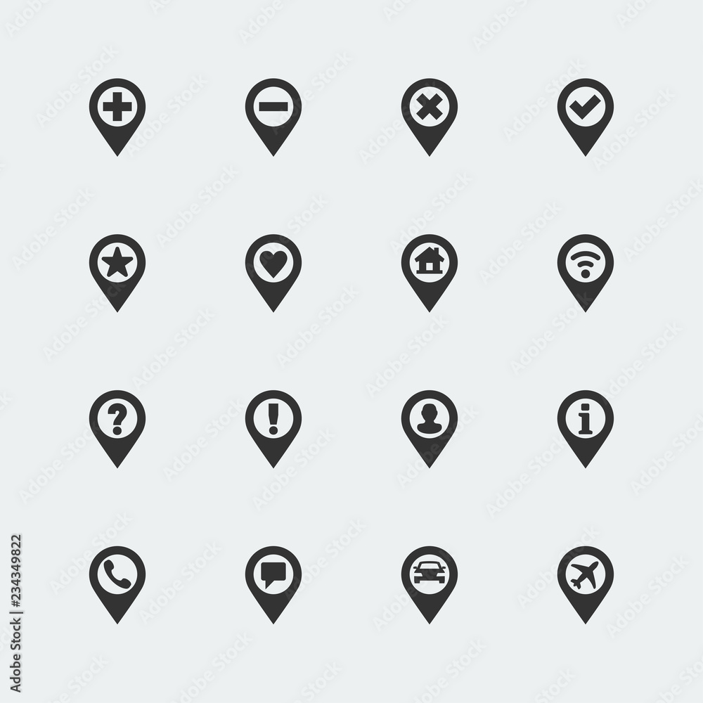 Vector map pins mini icons set Vector map pins mini icons set