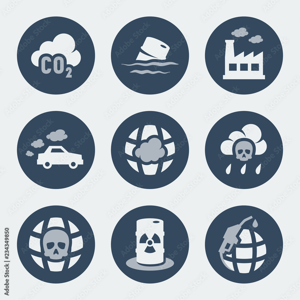 Vector pollution icons set Vector pollution icons set