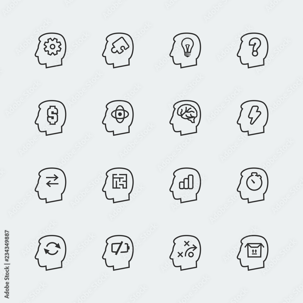 Vector thinking mini icons set Vector thinking mini icons set