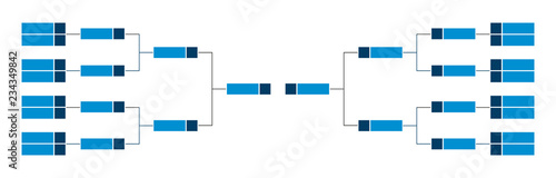 Vector championship single elimination tournament bracket or tree diagram in blue color isolated on a white background. Fields for sixteen players or teams. It is suitable for all kinds of sports