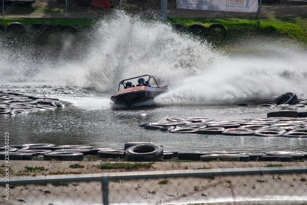 Fototapeta premium Speed boat racing high velocity