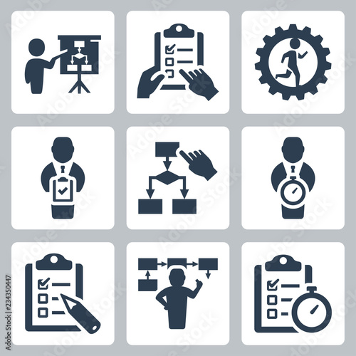 Planning and business strategy vector icons set