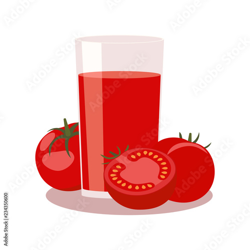 Tomato juice in the glass. Vector illustration.