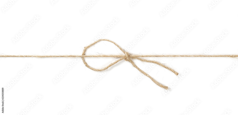 rope wrap with bow isolated on white, clipping path, top view