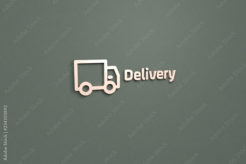 3D illustration of Delivery, light color and light text with green grey background. 3D illustration of Delivery, light color and light text with green grey background.