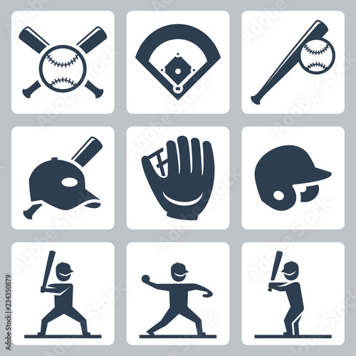 Baseball related vector icons set