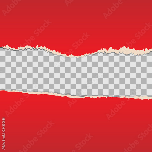 Red torn paper, transparent background