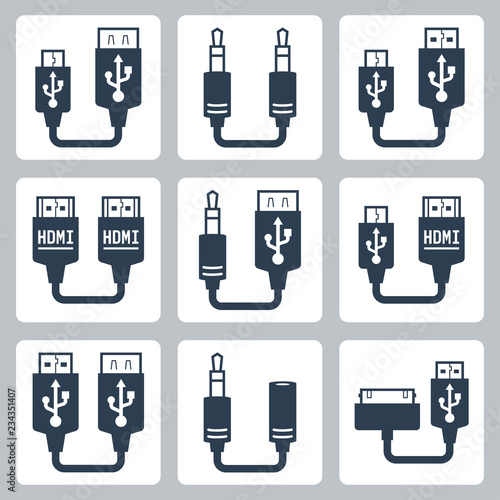 Adapter connectors vector icons set