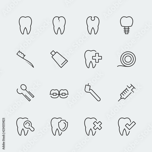 Dental care related vector icons set  thin line