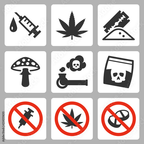 Illegal drugs vector icons set