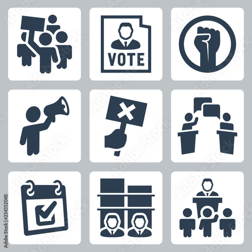 Politics related vector icons set