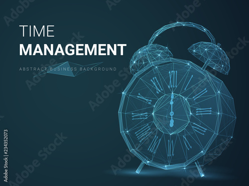 Abstract modern business background vector depicting time management with stars and lines in shape of a vintage alarm clock on blue background.
