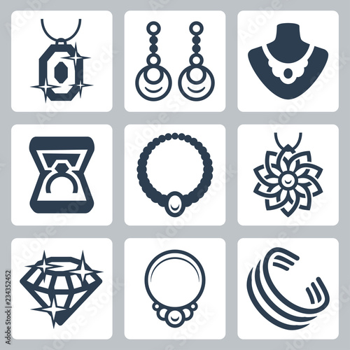 Jewelry related vector icons set photo