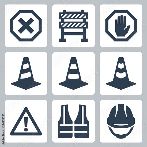 Warning and job safety related vector icons set