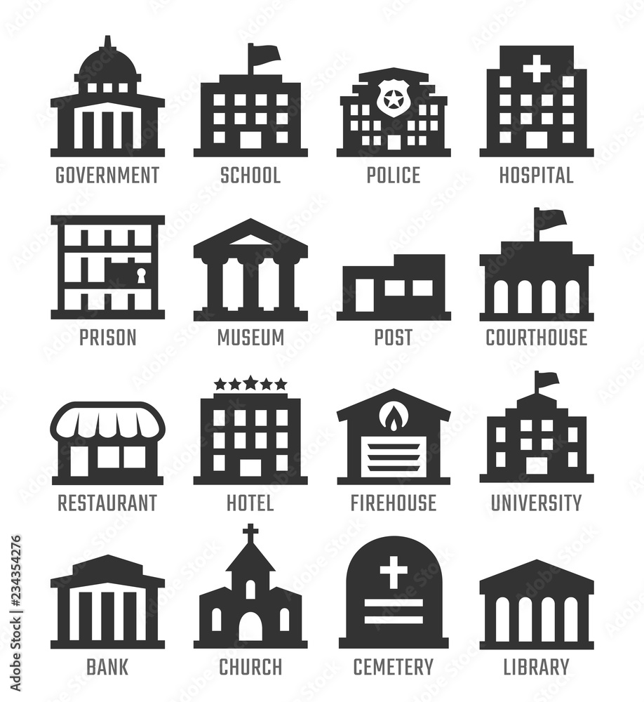 Government buildings vector icon set