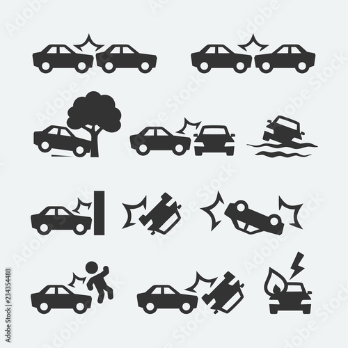 Car crash related icon set