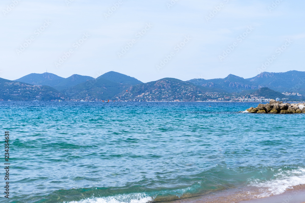 View to hills from the beach in Cannes