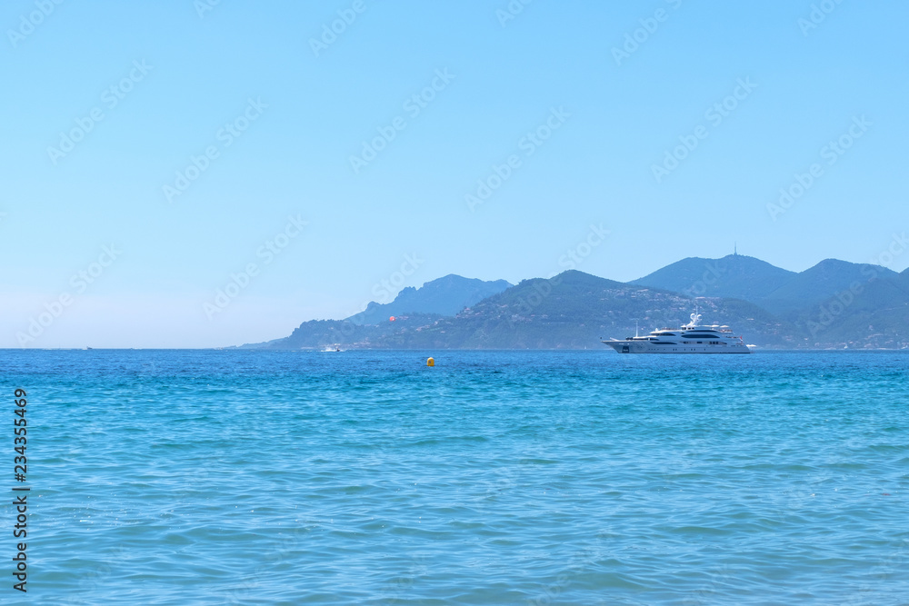 Luxury yacht near the beach of Cannes
