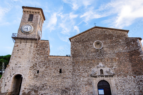 Wide angle view to the church with a bell tower in Cannes photo