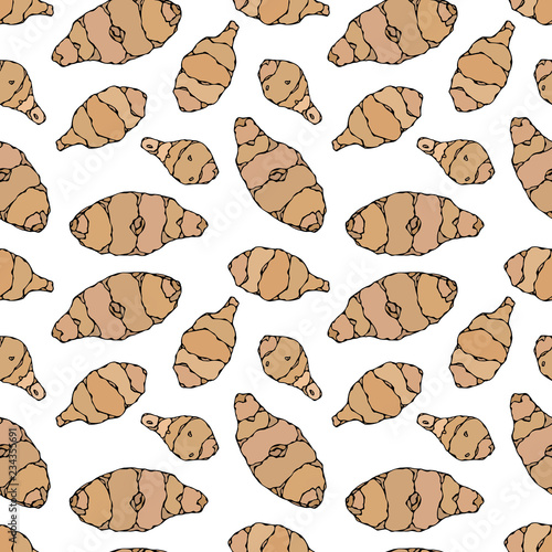 Seamless Endless Pattern of Jerusalem Artichoke or Topinambur. Vegetable Collection. EPS10 Vector. Hand Drawn Doodle Style Realistic Illustration.