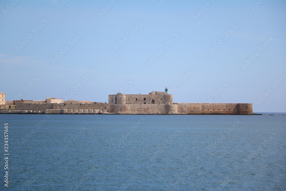 Castello Maniace in Ortigia Syracuse at Mediterranean Sea, Sicily Italy