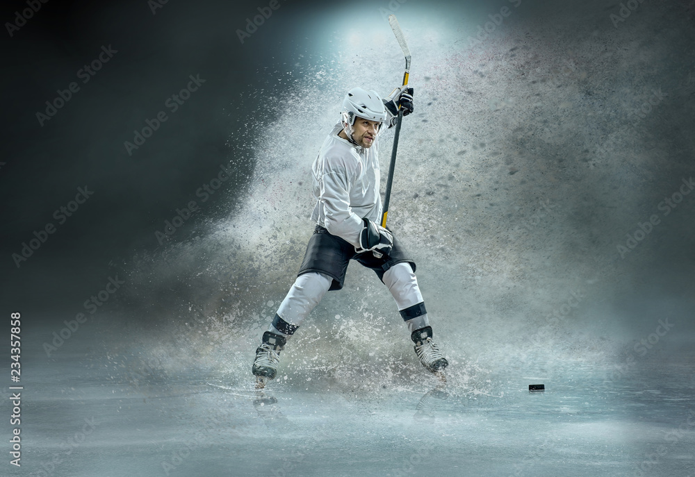 Caucasian Ice Hockey Players In Dynamic Action In A Professional Stock Caucasian Ice Hockey Players In Dynamic Action In A Professional Stock