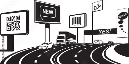 Advertising panels on the highway - vector illustration