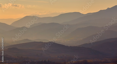 Beautiful mountain silhouette from Spain, near the small village Alp