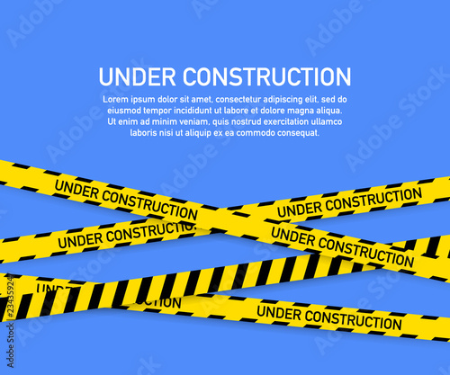 Under construction website page with black and yellow striped borders. Border stripe web. Vector illustration.