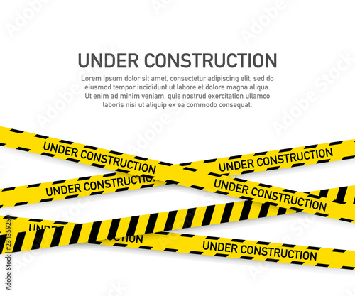 Under construction website page with black and yellow striped borders. Border stripe web. Vector illustration.