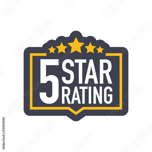 Five stars rating sign in flat style. Vector illustration.
