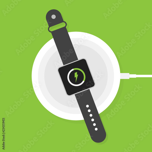 Wireless charging for smart watch. Innovative modern technological accessories. Vector illustration flat design