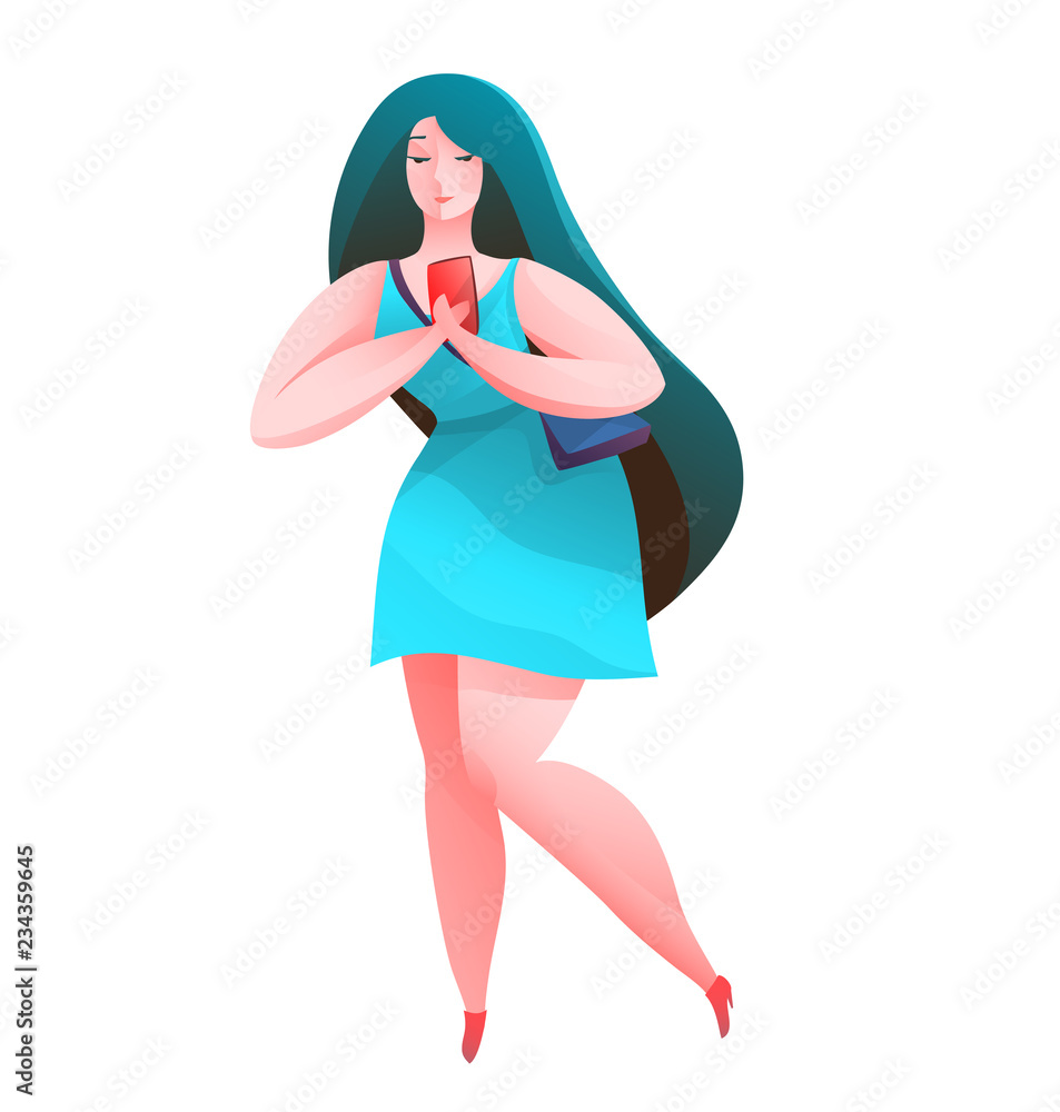 Beautiful Woman Standing Reading on Smartphone Beautiful Woman Standing Reading on Smartphone
