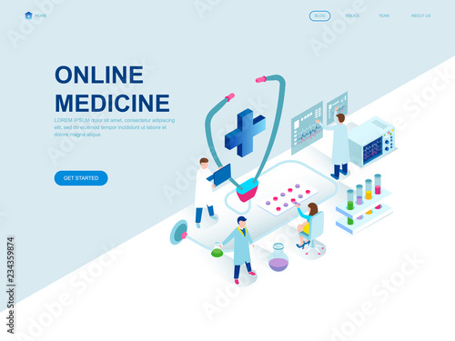 Modern flat design isometric concept of Medicine and Healthcare decorated people character for website and mobile website development. Isometric landing page template. Vector illustration.